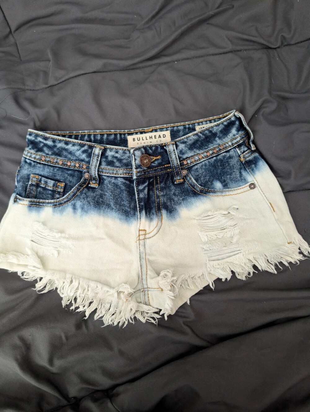 Bullhead Women's Two-Tone Distressed Denim Shorts - Blue & White Size: 0